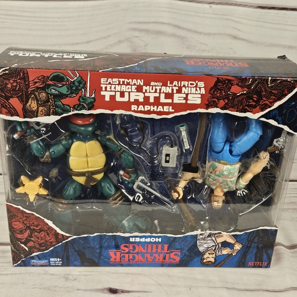 NWT Teenage Mutant Ninja Turtles Stranger Things Raphael & Hopper Action Figures - Picture 2 of 4